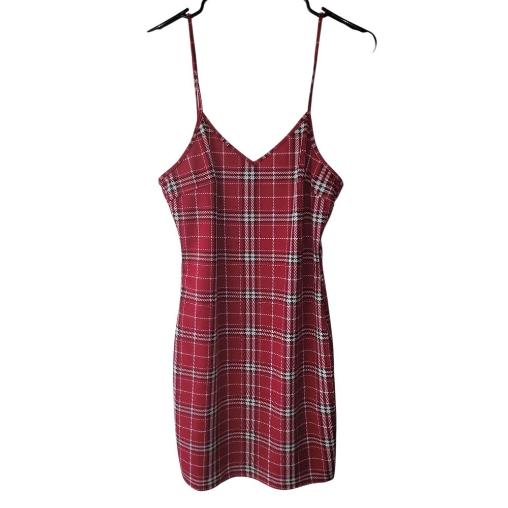 SHEIN Red Print Plaid Cami Dress Medium